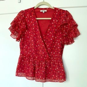 Madewell Red Floral Blouse, Size 4